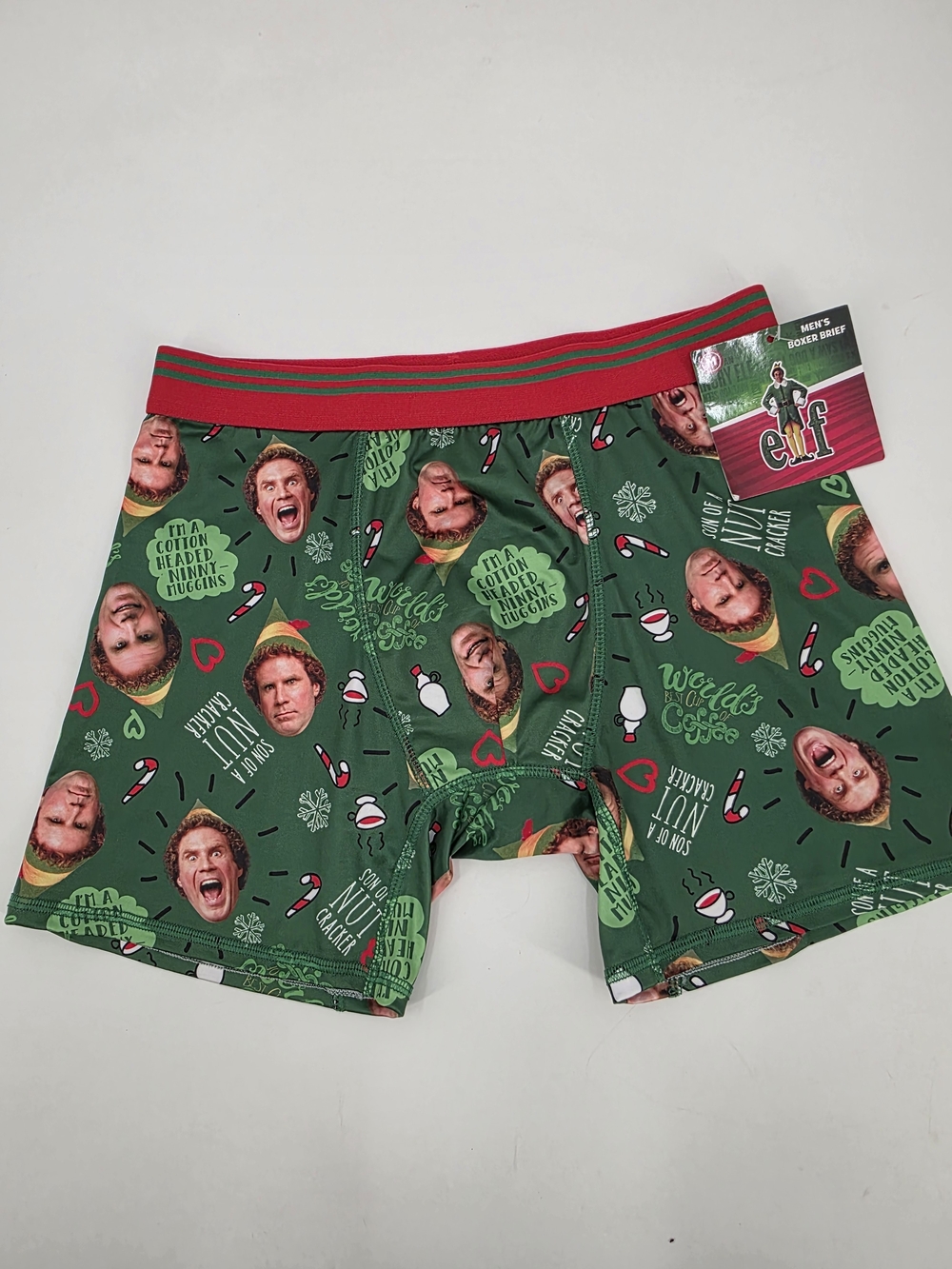 ELF Green Holiday Christmas Print Men's Boxer Briefs Size M NWT
